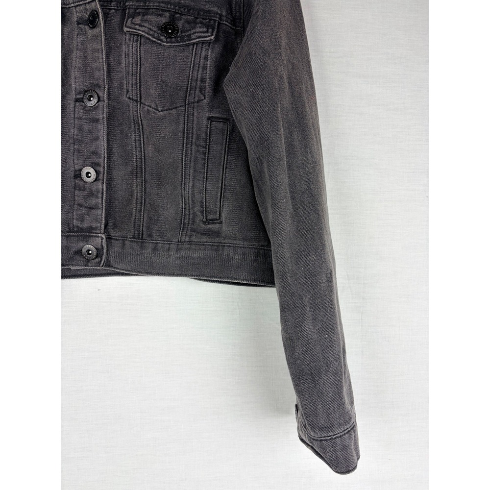 Cotton On Womens Cropped Denim Trucker Jacket Washed Black Charcoal Grey Small - Picture 5 of 12